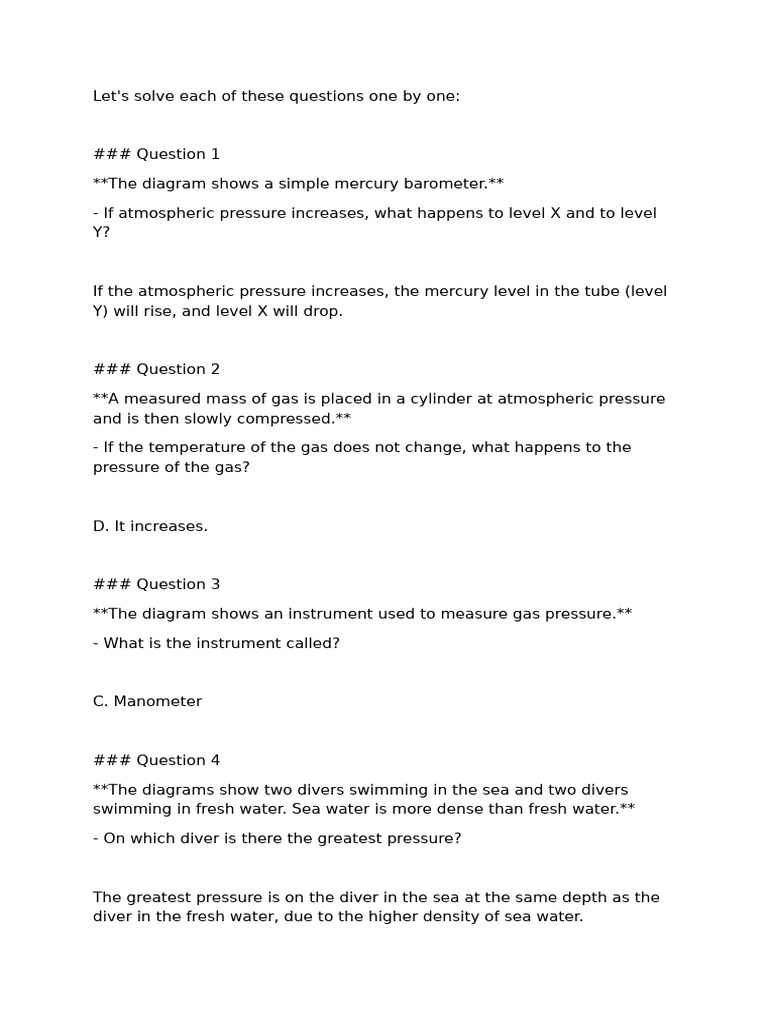 Pressure Calculations in Fluids | PDF | Pressure | Gases