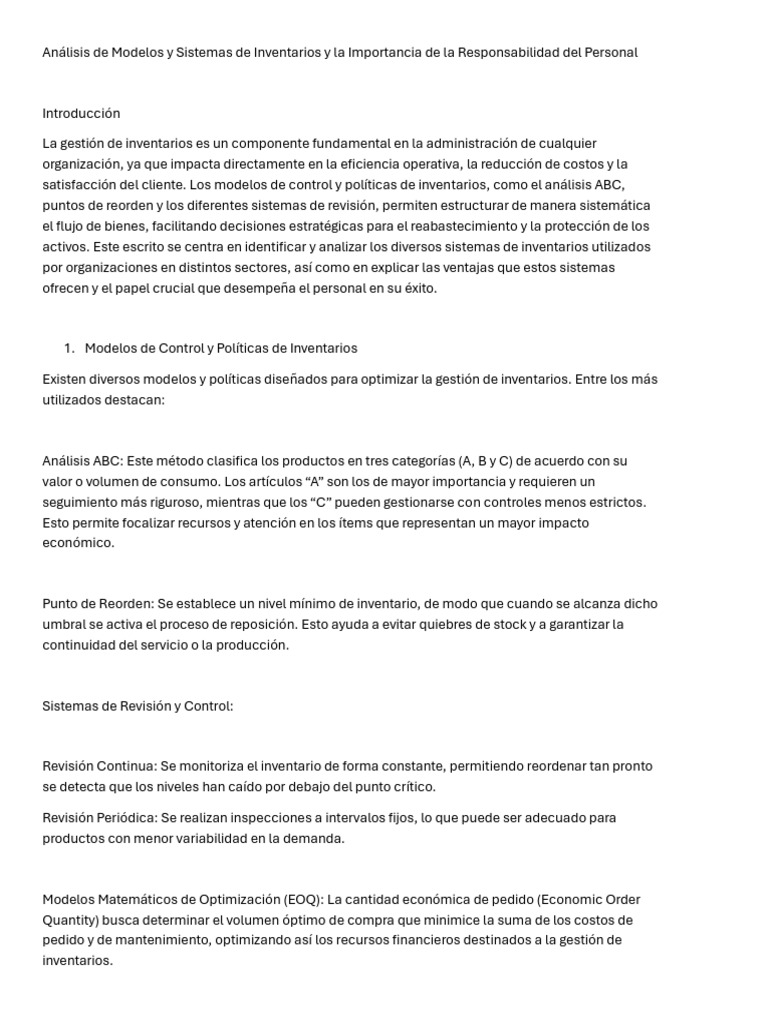 Modelos de Inventarios y Responsabilidad Personal | PDF | Lean ...