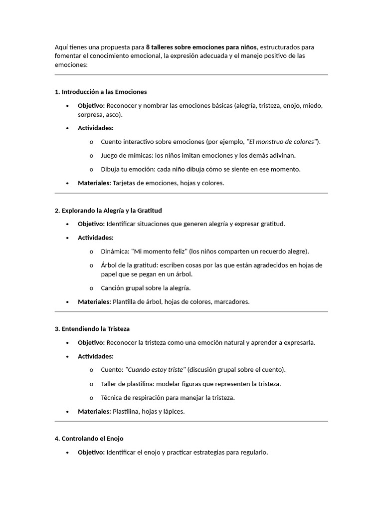 Talleres de Manejo Emocional para Niños | PDF | Las emociones ...