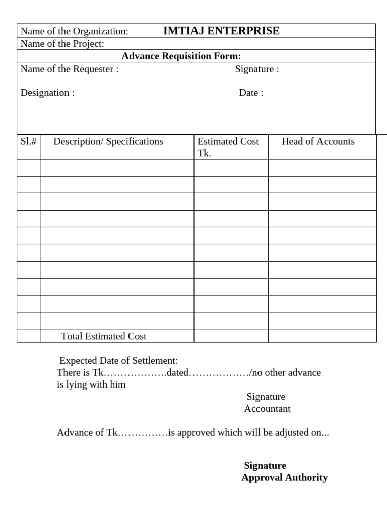 Advance Requisition Form Template | PDF