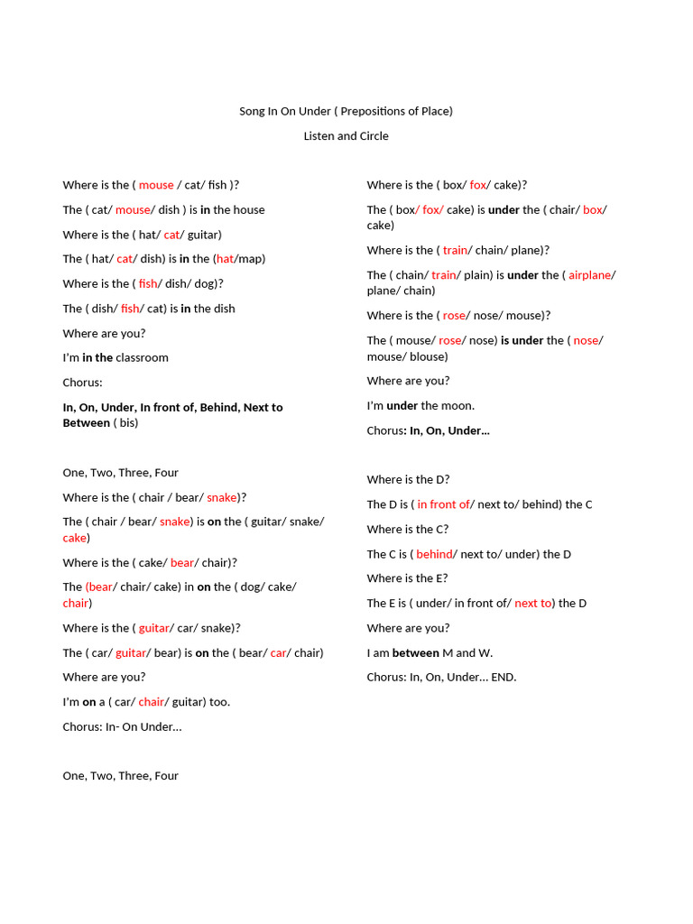 Song in On Under Listen and Circle | PDF | Animals And Humans