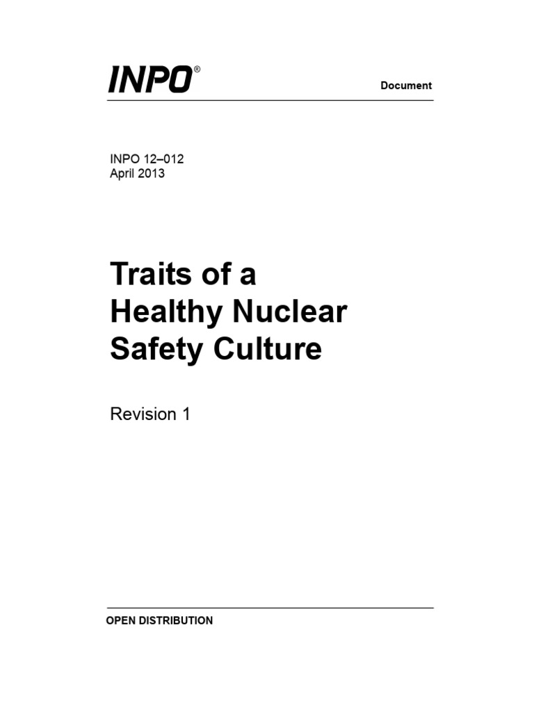 Traits of A Healthy Nuclear Safety Culture INPO 12 012 Rev.1 Apr2014 ...