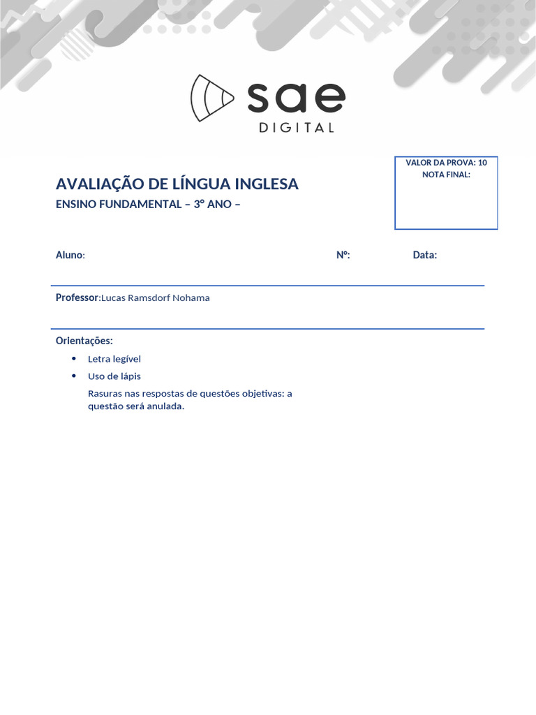 3bi Ef 3ano Ingles Aluno | PDF
