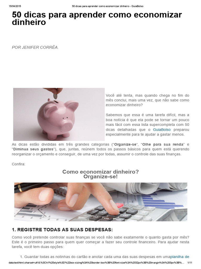 50 Dicas para Economizar Dinheiro | PDF | Dinheiro | Salvar