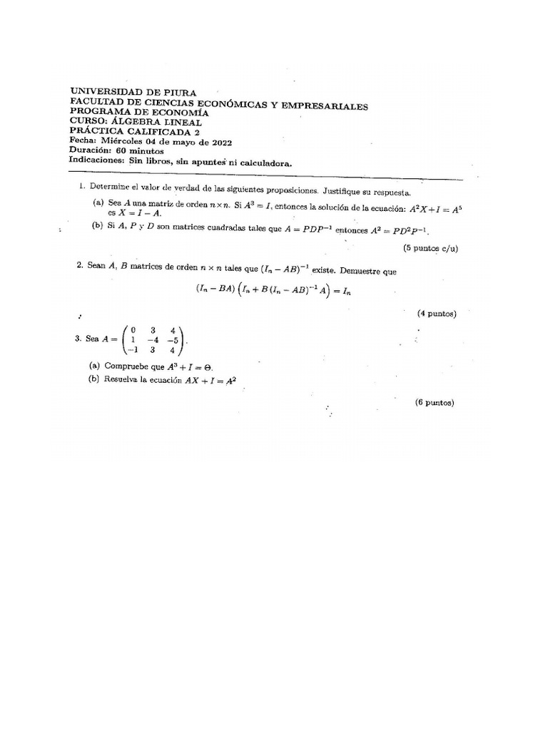 PC2 Algebra Lineal 2022 I | PDF
