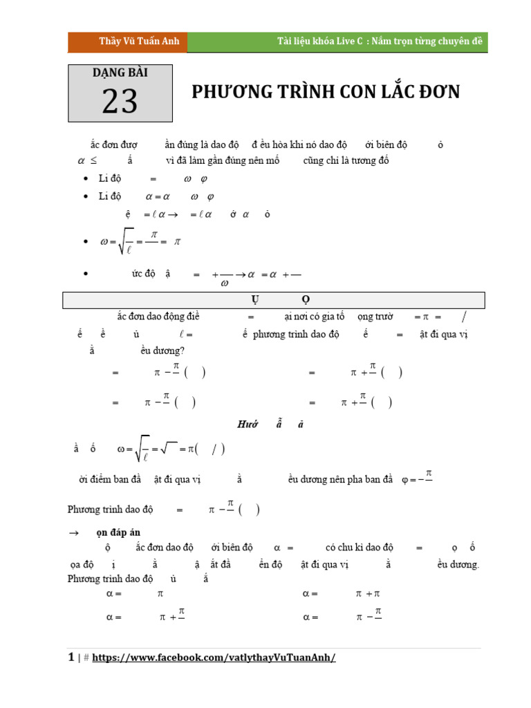 Thay Vu Tuan Anh. Dang 23. Phuong Trinh Con Lac Don | PDF