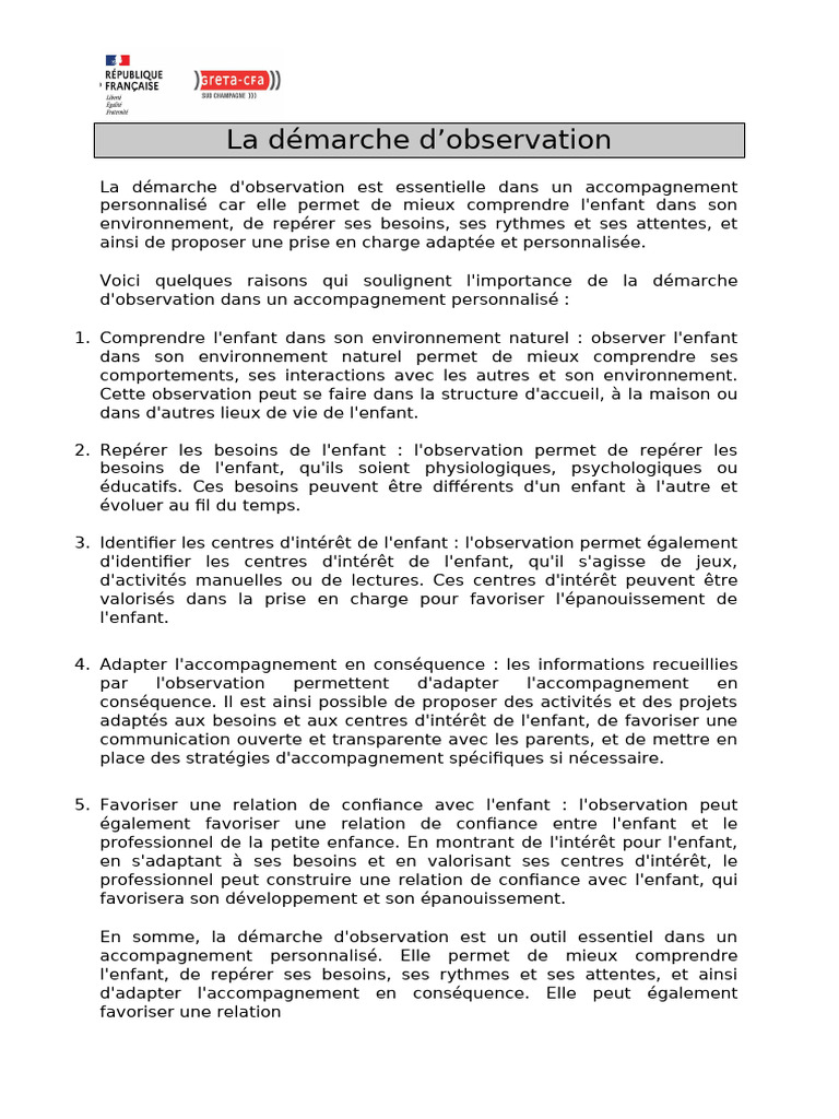 Importance de l'observation en petite enfance | PDF | Environnement ...