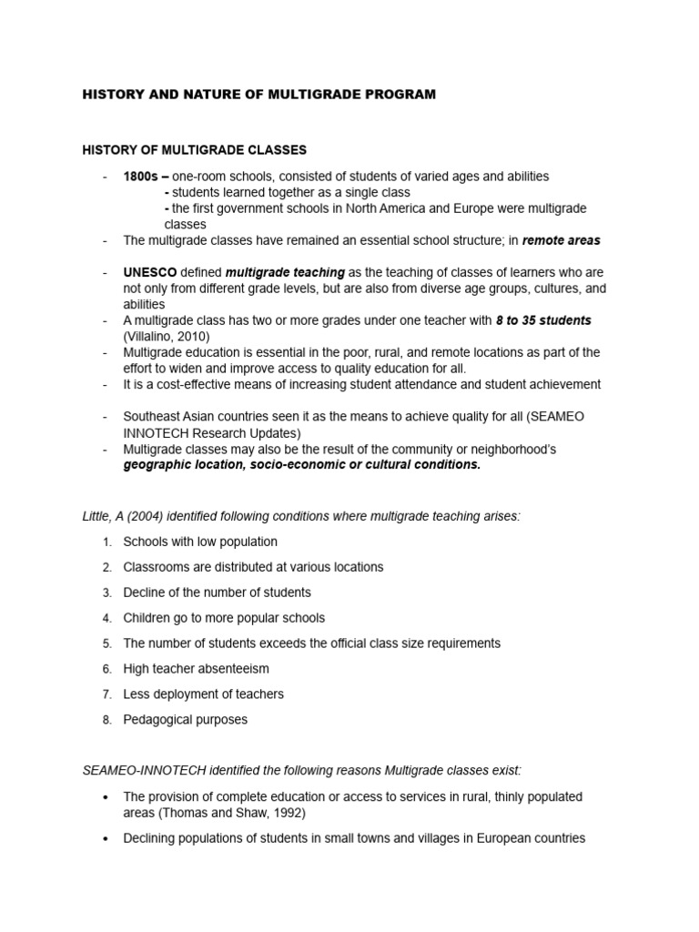 History and Nature of Multigrade Classes | PDF | Learning ...