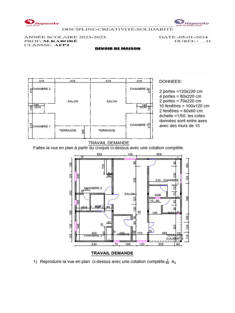 Plan de chambre avec cotation A3 | PDF