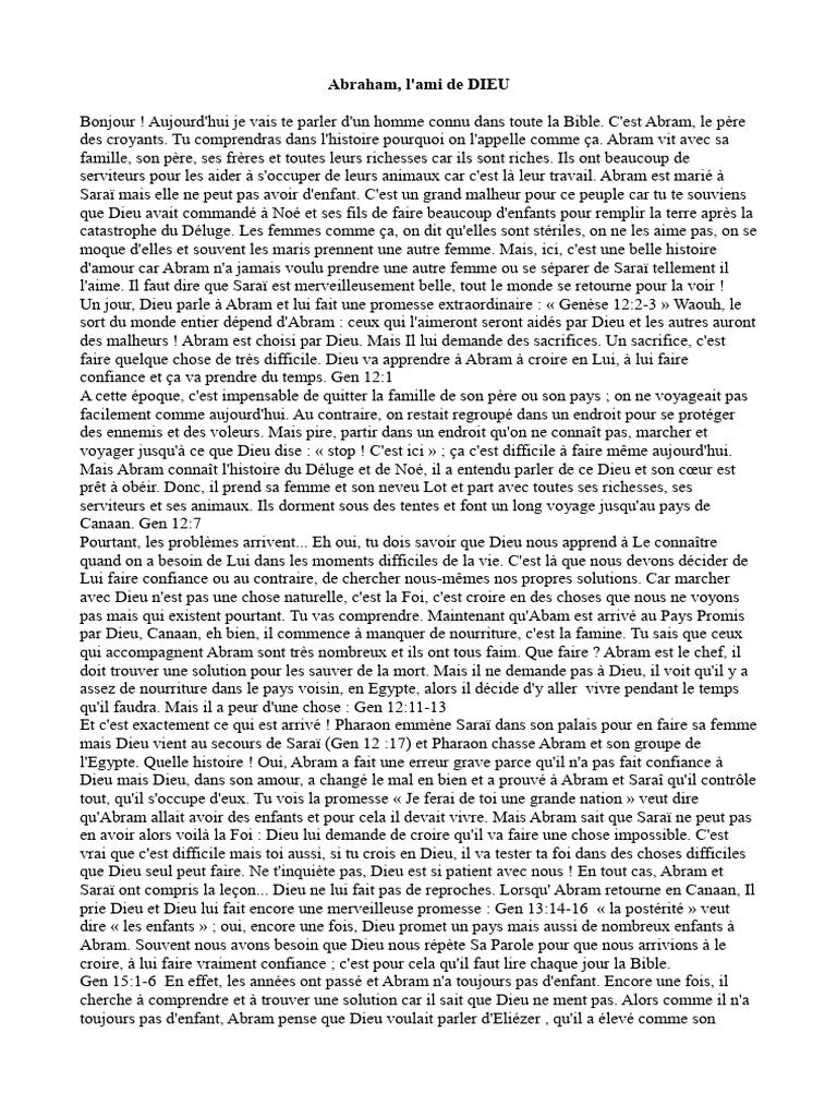 L'histoire d'Abraham et la foi en Dieu | PDF | Abraham | Sarah