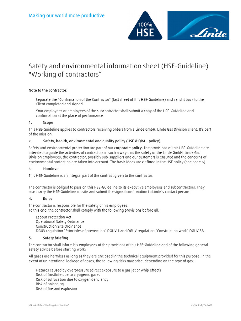Contractor Safety Guidelines HSE 2023 | PDF | Safety | Waste