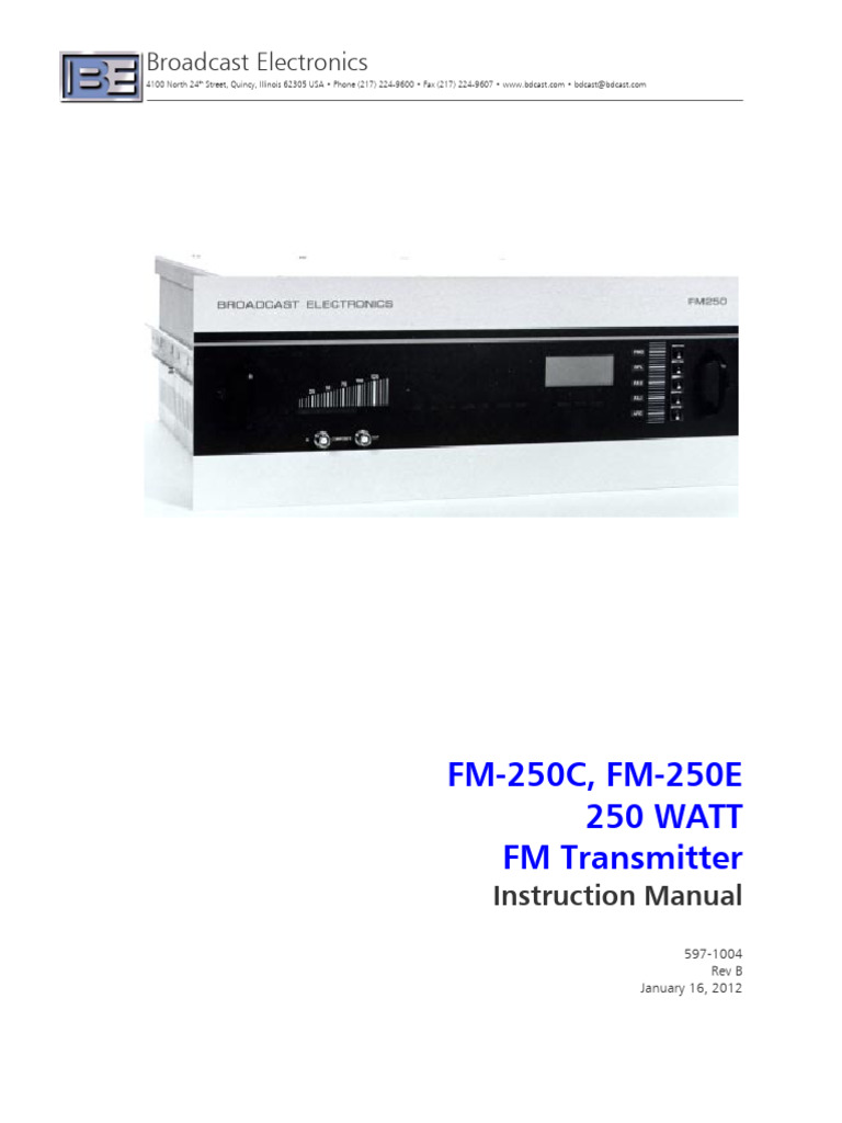 250W FM Transmitter Manual | PDF | Distortion | Frequency Modulation