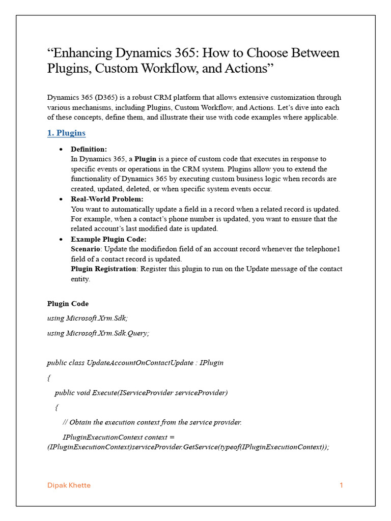 Dynamics 365: Plugins vs Workflows vs Actions | PDF | Parameter ...