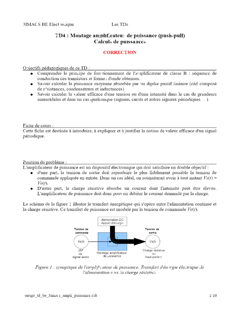TD4 Montage Amplificateur de Puissance (PushPull) Calculs de — free download