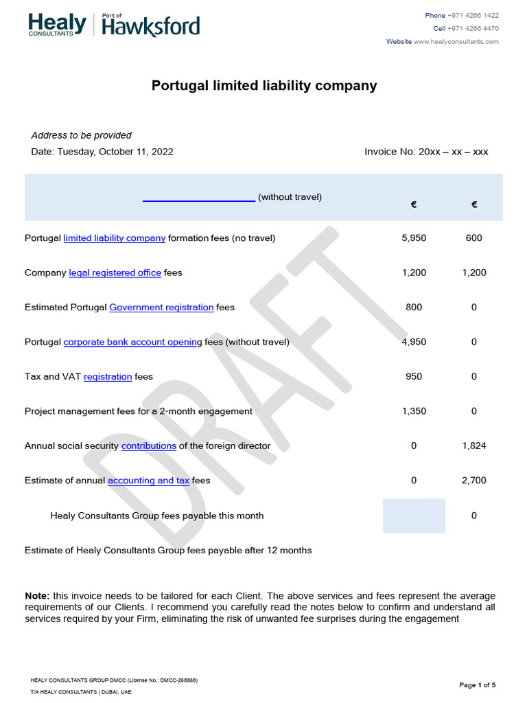 Portugal LLC Setup Invoice Breakdown | PDF | Banks | Taxes