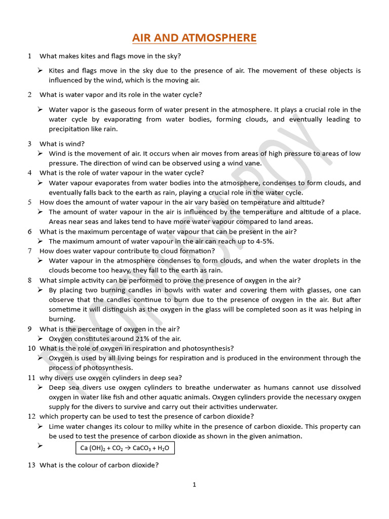Air And Atmosphere Pdf Oxygen Water Vapor