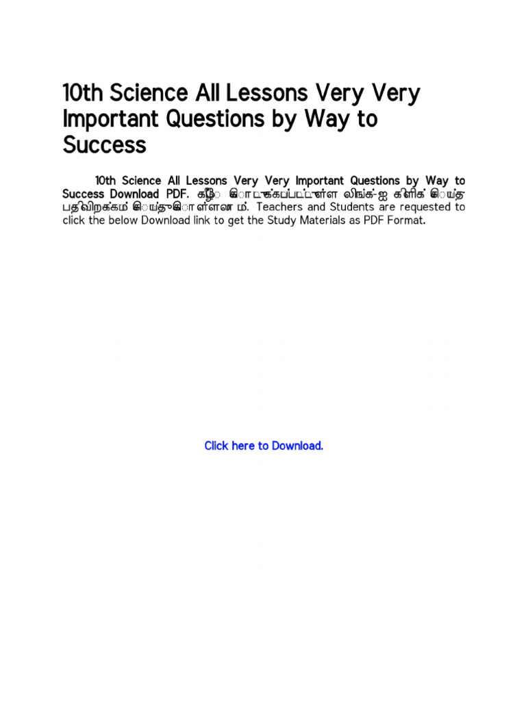 10th Science All Lessons Very Very Important Questions by Way To ...