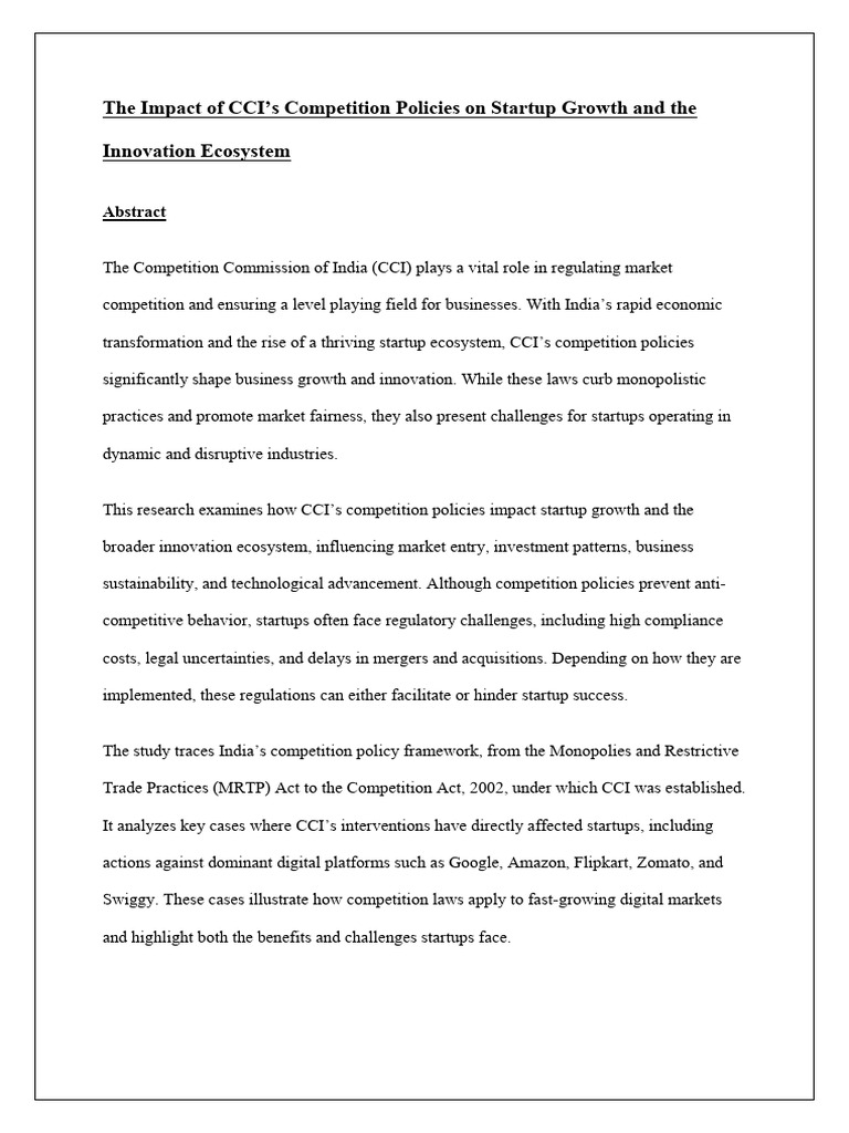 CCI Policies and Startup Growth in India | PDF | Competition Law ...
