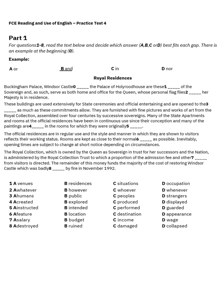 Fce Reading Practice Test 4 Guide Pdf Parachuting Parachute