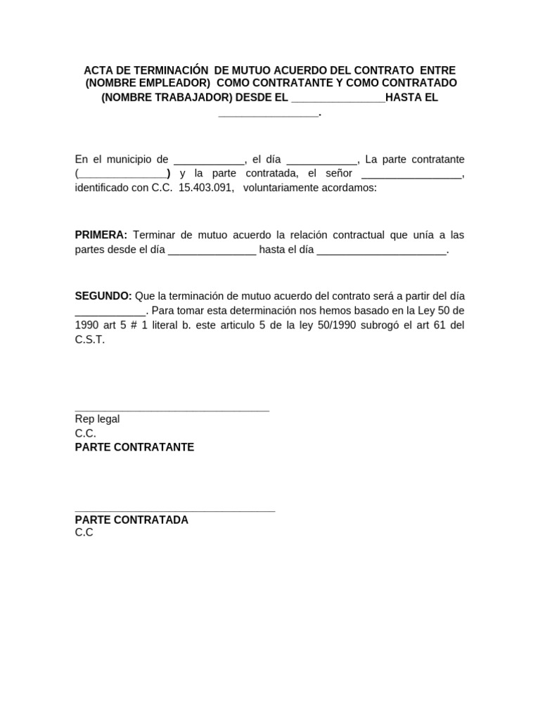 Acta de Terminación por Mutuo Acuerdo | PDF