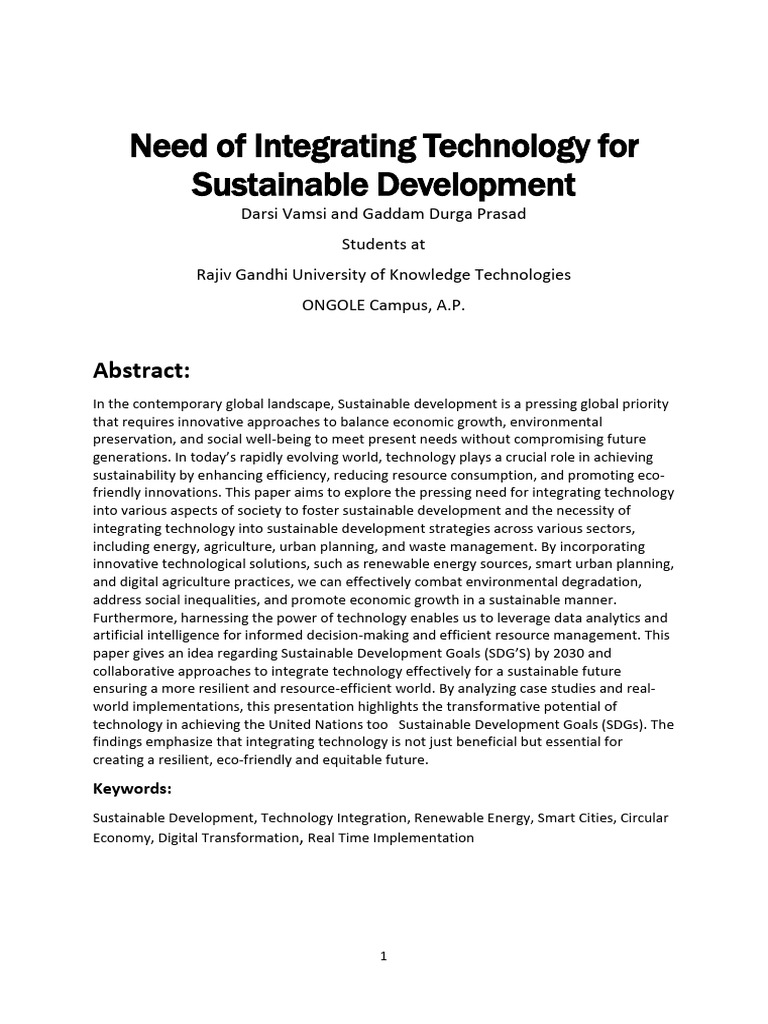 Need of Integrating Technology For Sustainable Development | PDF ...