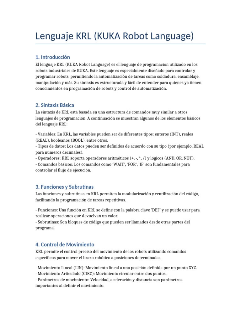 Introducción al Lenguaje KRL de KUKA | PDF | Lenguaje de programación ...