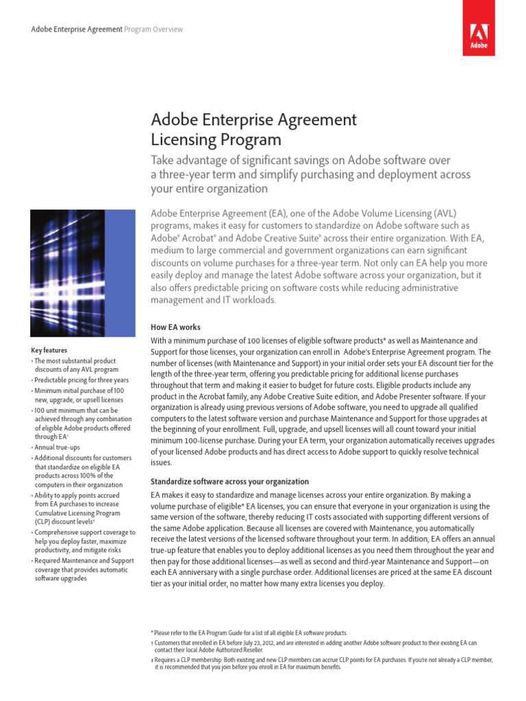 Adobe Enterprise Agreement Overview | PDF | Software | Adobe Creative Suite