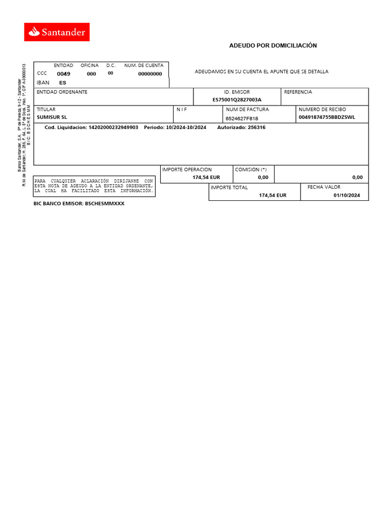Recibo Santander | PDF