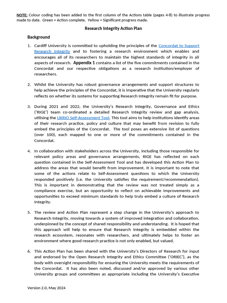 Research Integrity Action Plan - v2.0 | PDF | Governance | Academic ...
