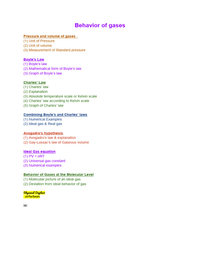 Understanding Gas Behavior and Laws | PDF