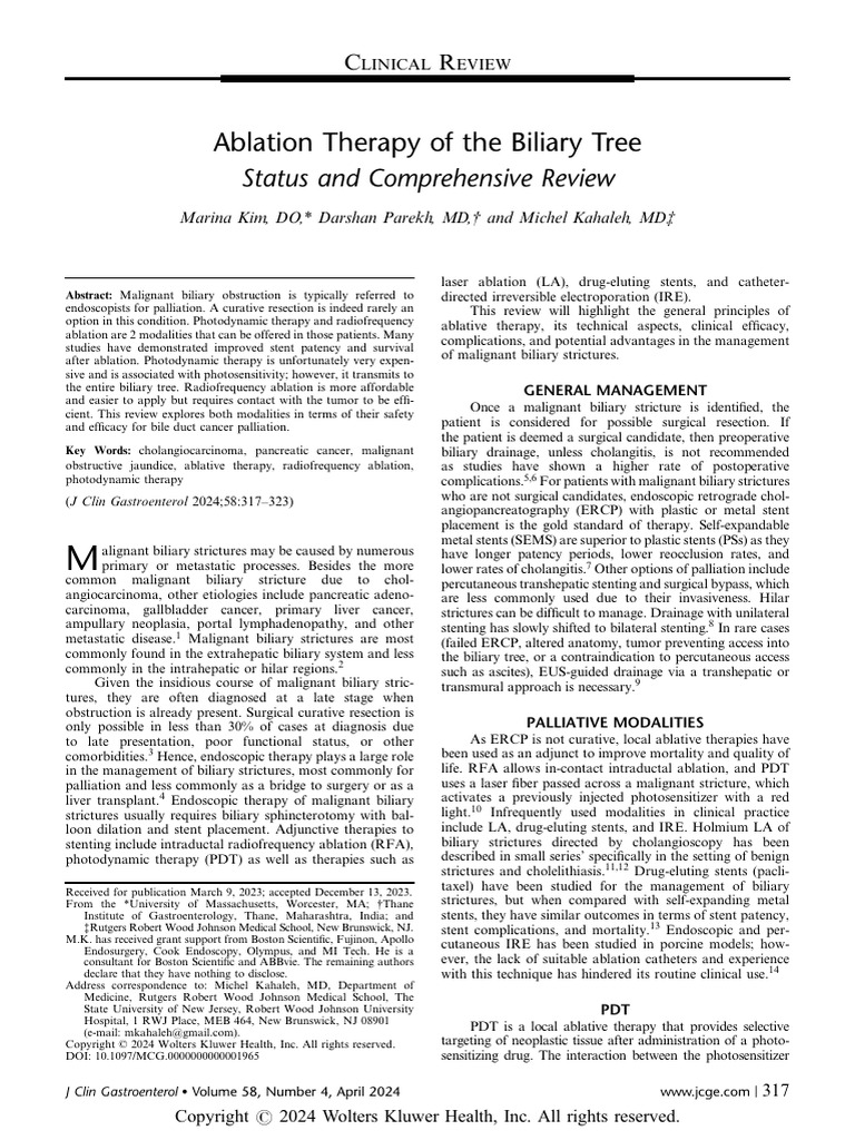 Ablation Therapy of The Biliary Tree - Status and Comprehensive Review ...