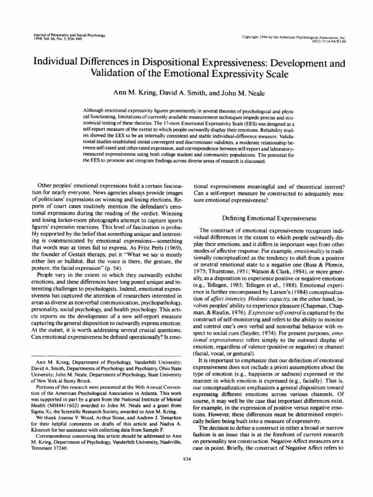 Ees Scale by M Kring and David | PDF | Emotions | Affect (Psychology)