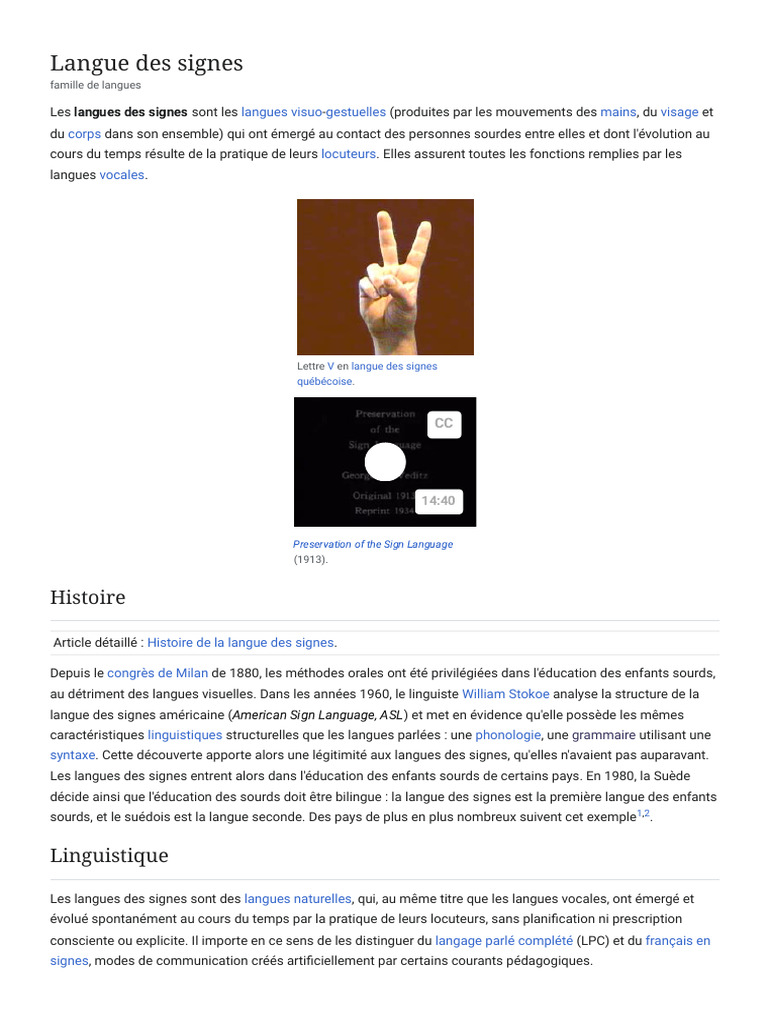 Langues des signes : histoire et linguistique | PDF | Langue des signes ...