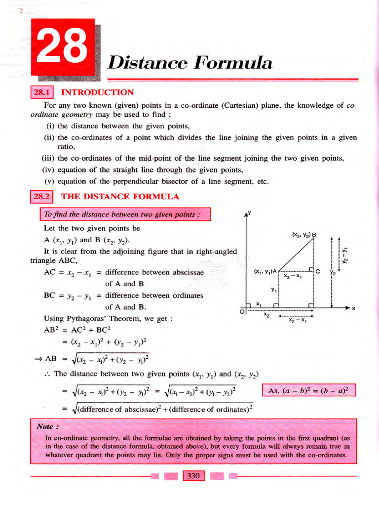 Selina Class 9 Maths Chapter 28 Distance Formula | PDF
