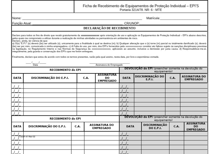 Ficha de Recebimento de EPI's | PDF | Justiça | Crime e Violência