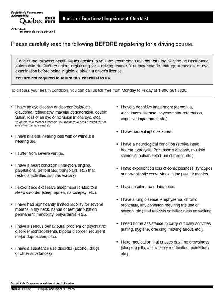 Health Conditions for Driving Course Eligibility | PDF | Mental ...