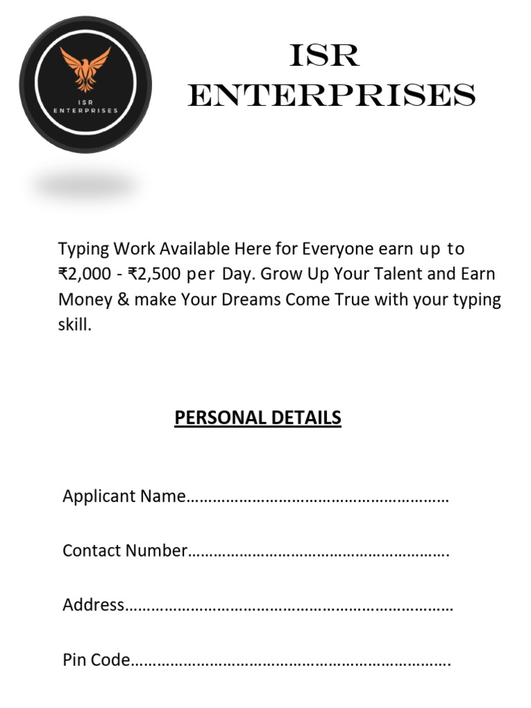 Typing Job Application with ISR Enterprises | PDF