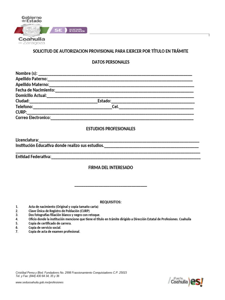 Solicitud de Autorización Provisional como Pasante | PDF | Autenticación