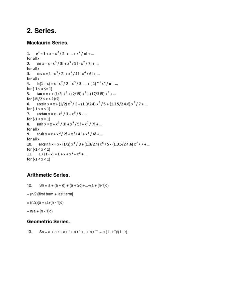 Mathematical Series and Formulas | PDF