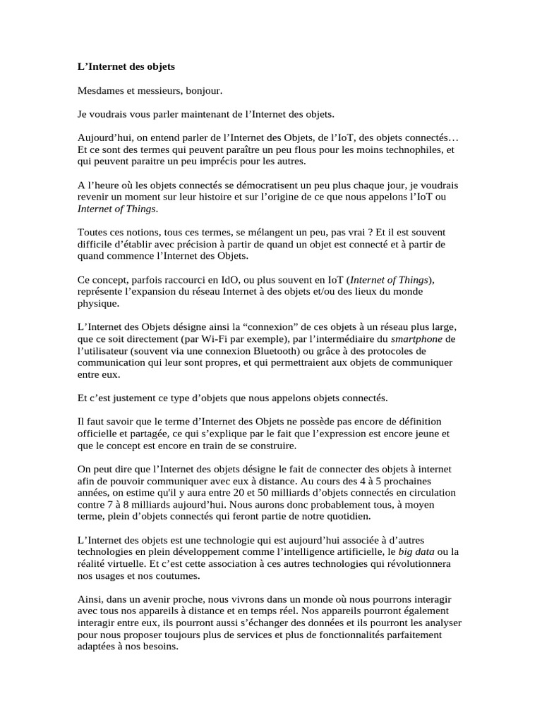 Origines et Enjeux de l'Internet des Objets | PDF | Internet des objets ...