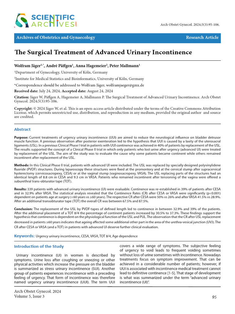 Surgical Solutions for Advanced Urinary Incontinence | PDF | Urinary ...