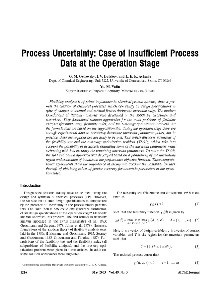 AIChE Journal - 2004 - Ostrovsky - Process Uncertainty Case of ...