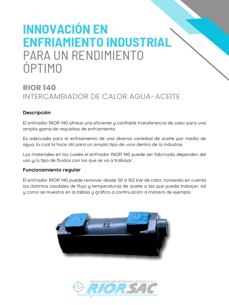 Enfriador RIOR 140: Eficiencia en Calor | PDF | Calor | Ingeniería mecánica