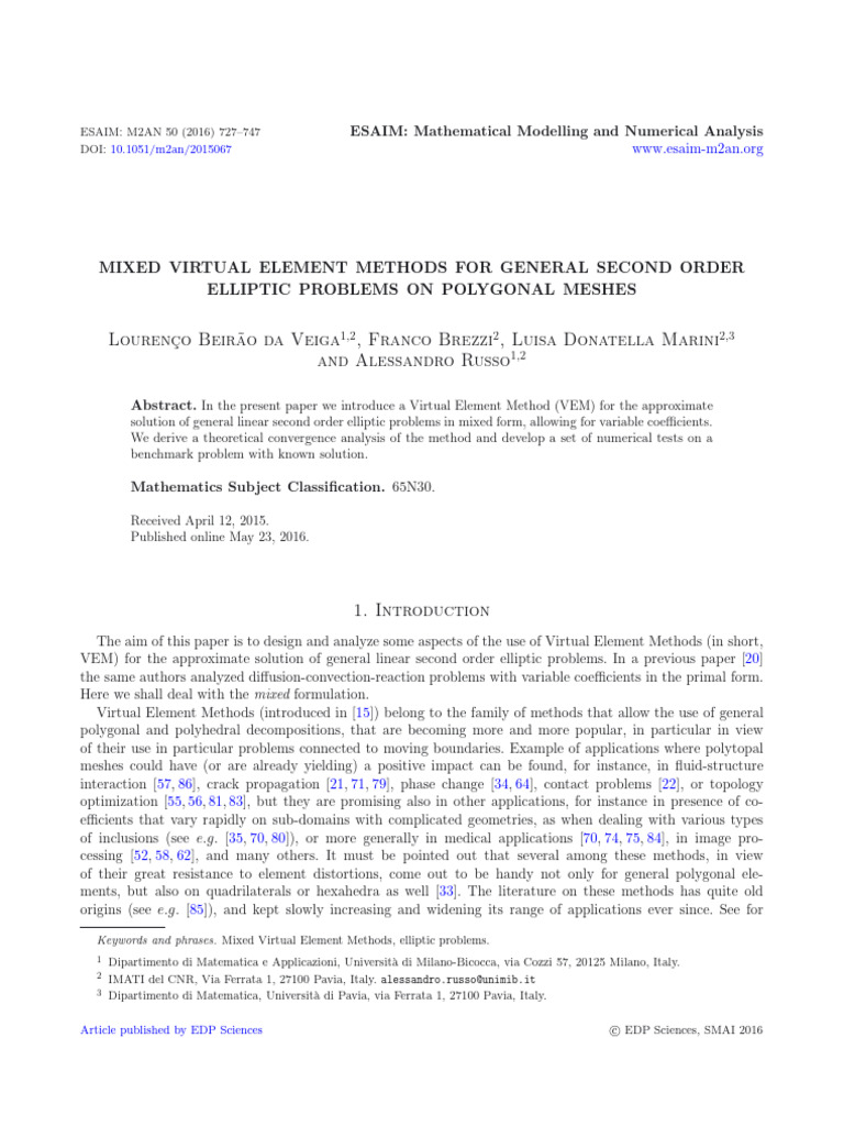 Mixed Virtual Element Methods for Elliptic Problems | PDF | Function ...