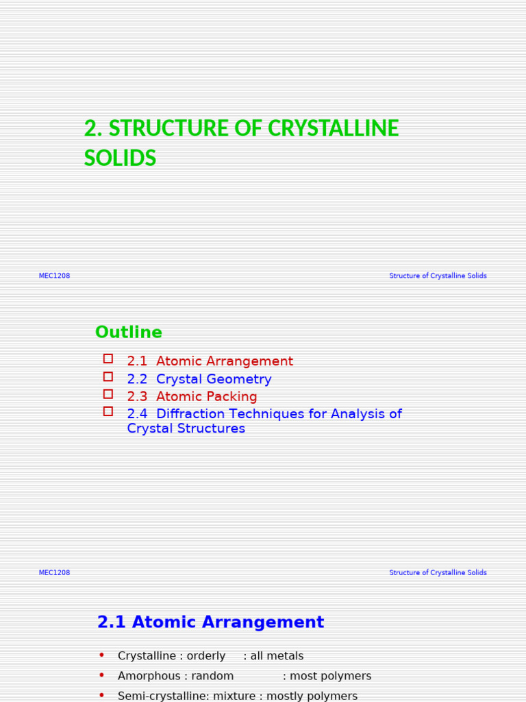 Structure and Properties of Crystalline Solids | PDF | Crystal ...