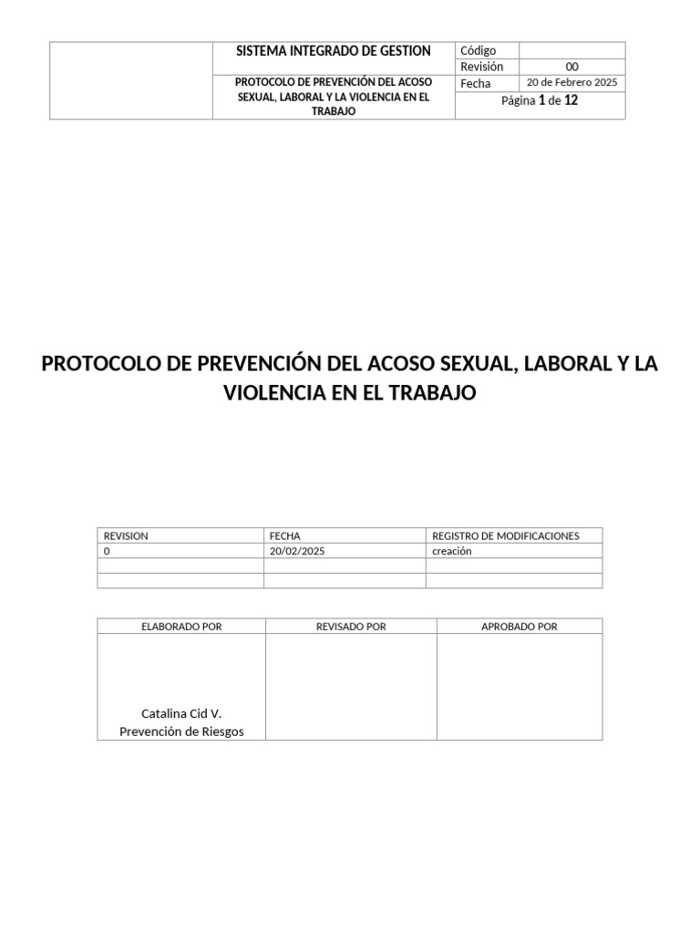 Protocolo de Prevención Del Acoso Sexual Callaqui | PDF | Acoso sexual ...