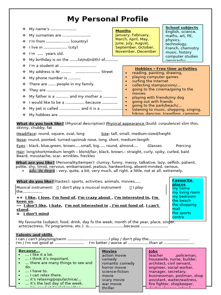 Personal Profile Template for Students | PDF
