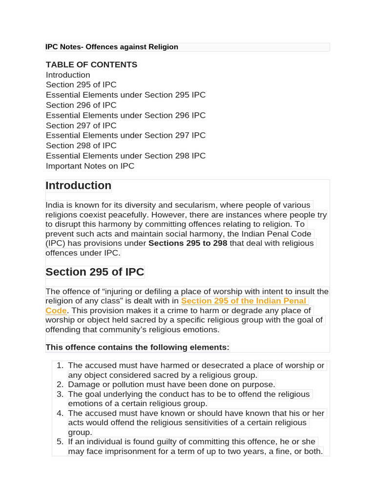 IPC Sections on Religious Offences | PDF | Crimes | Crime & Violence