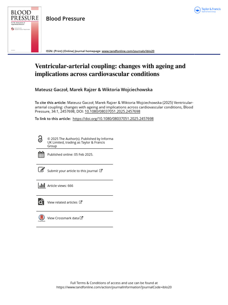 Ventricular-Arterial Coupling Changes With Ageing and Implications ...