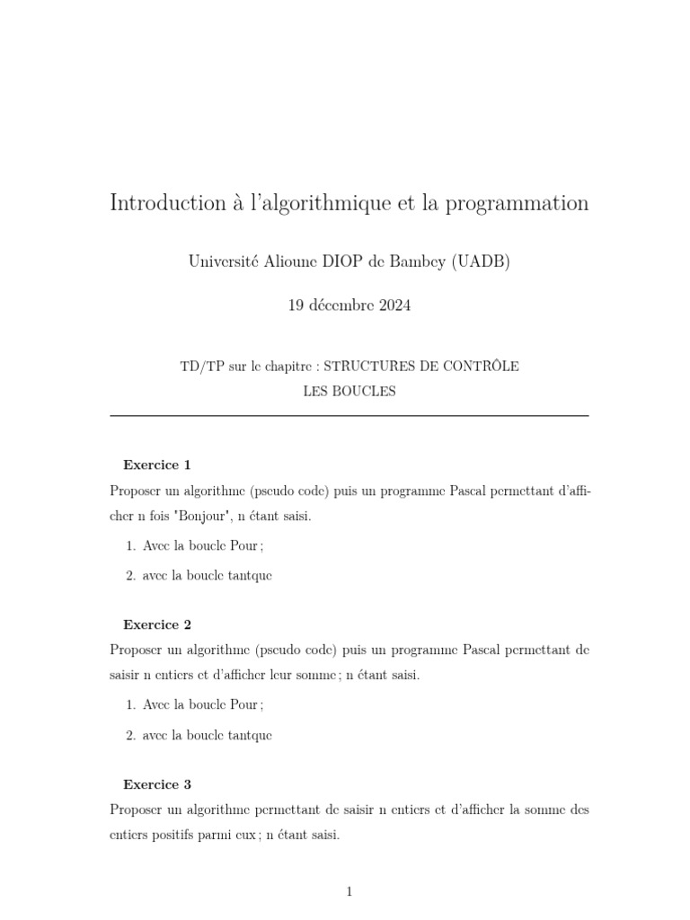 Exercices de programmation en Pascal | PDF | Structure de contrôle ...